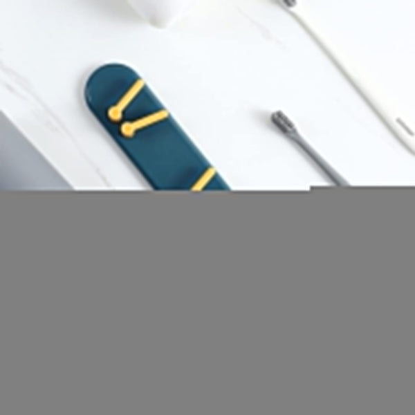 Wall-mounted toothbrush holder with shelves and hooks for bathroom organization.